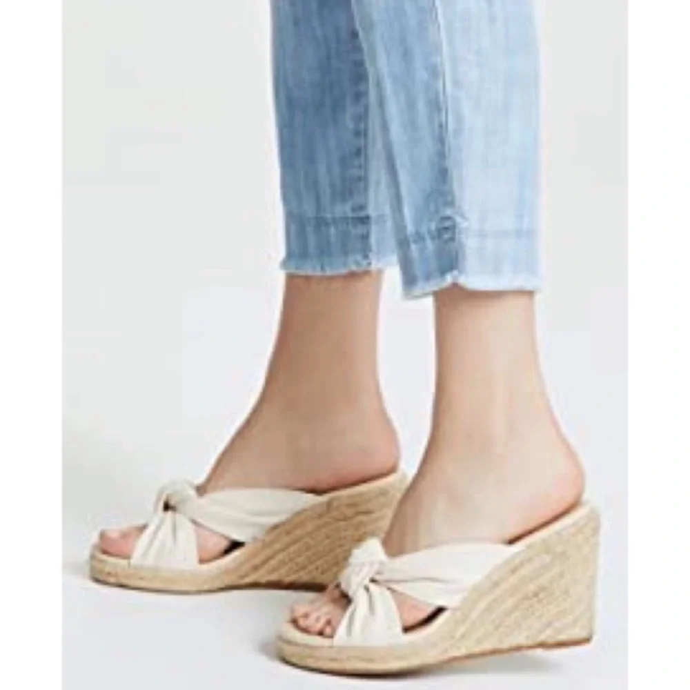 Soludos Knotted Wedge Espadrilles Mule Sandal in National White Size 11
